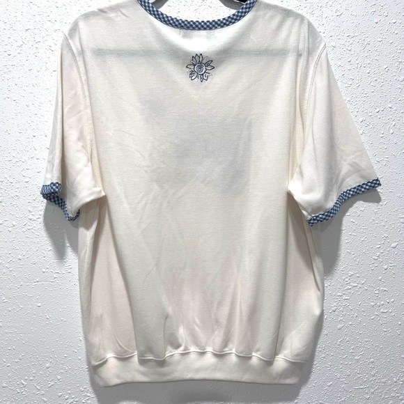 Blast gingham White and Blue Embroidered Women's Blouse L - Picture 4 of 6